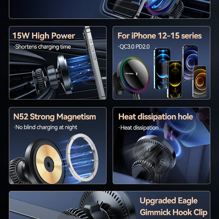 Wireless Charging Stand with RGB Light, Built-in Alarm & Speaker
